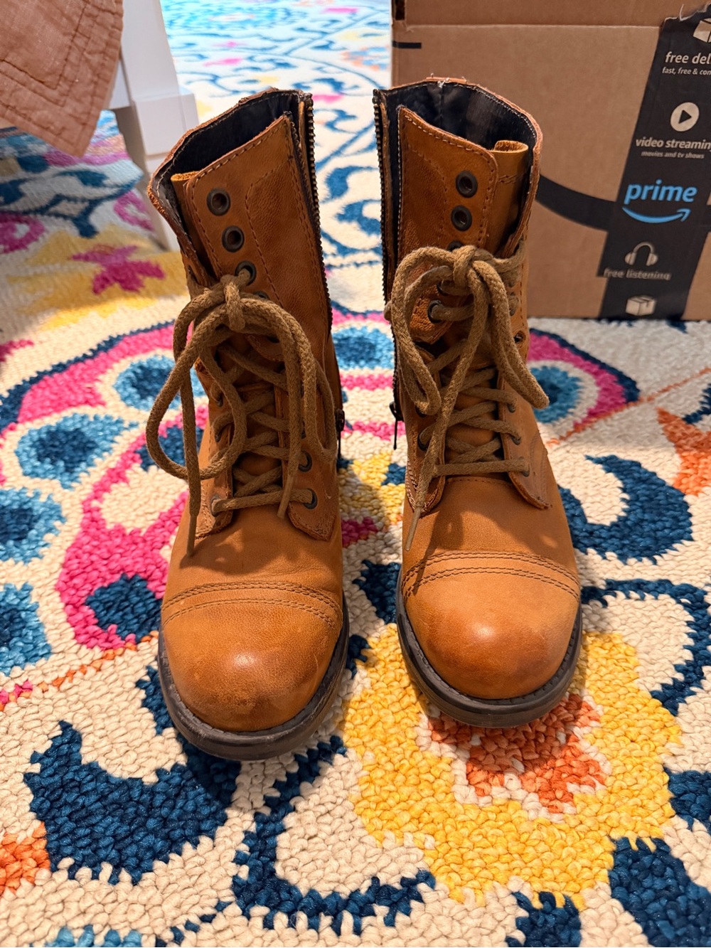 Steve Madden Cognac Lace-Up Leather Combat Boots - Picture 4 of 6
